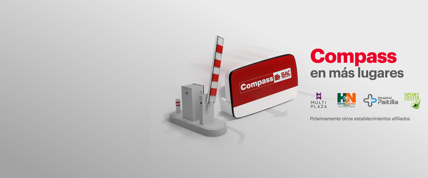 Imagen de dispositivo Compass, una aguja de parqueo, y logotipos de negocios