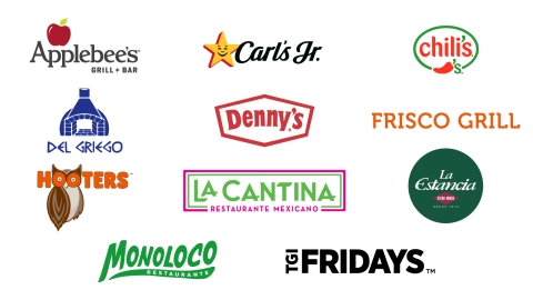 Applebees, Carls Jr., Chillis, Del Griego, Dennys, Frisco Grill, Hooters, La Cantina, La Estancia, Mono Loco, TGI Fridays