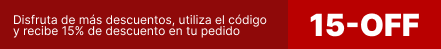 Descuento 15% al utilizar código 15OFF en tienda 