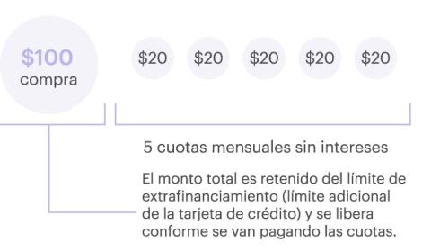 $100 compra, 5 uotas mensuales sin intereses.