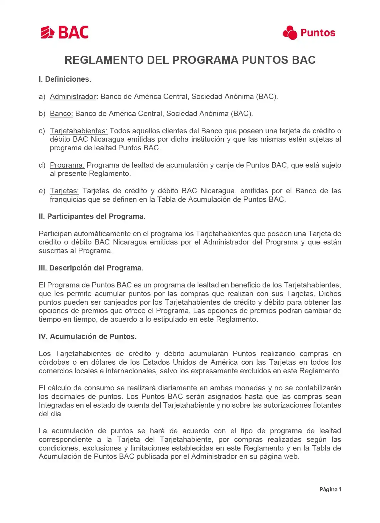 Reglamento Puntos BAC