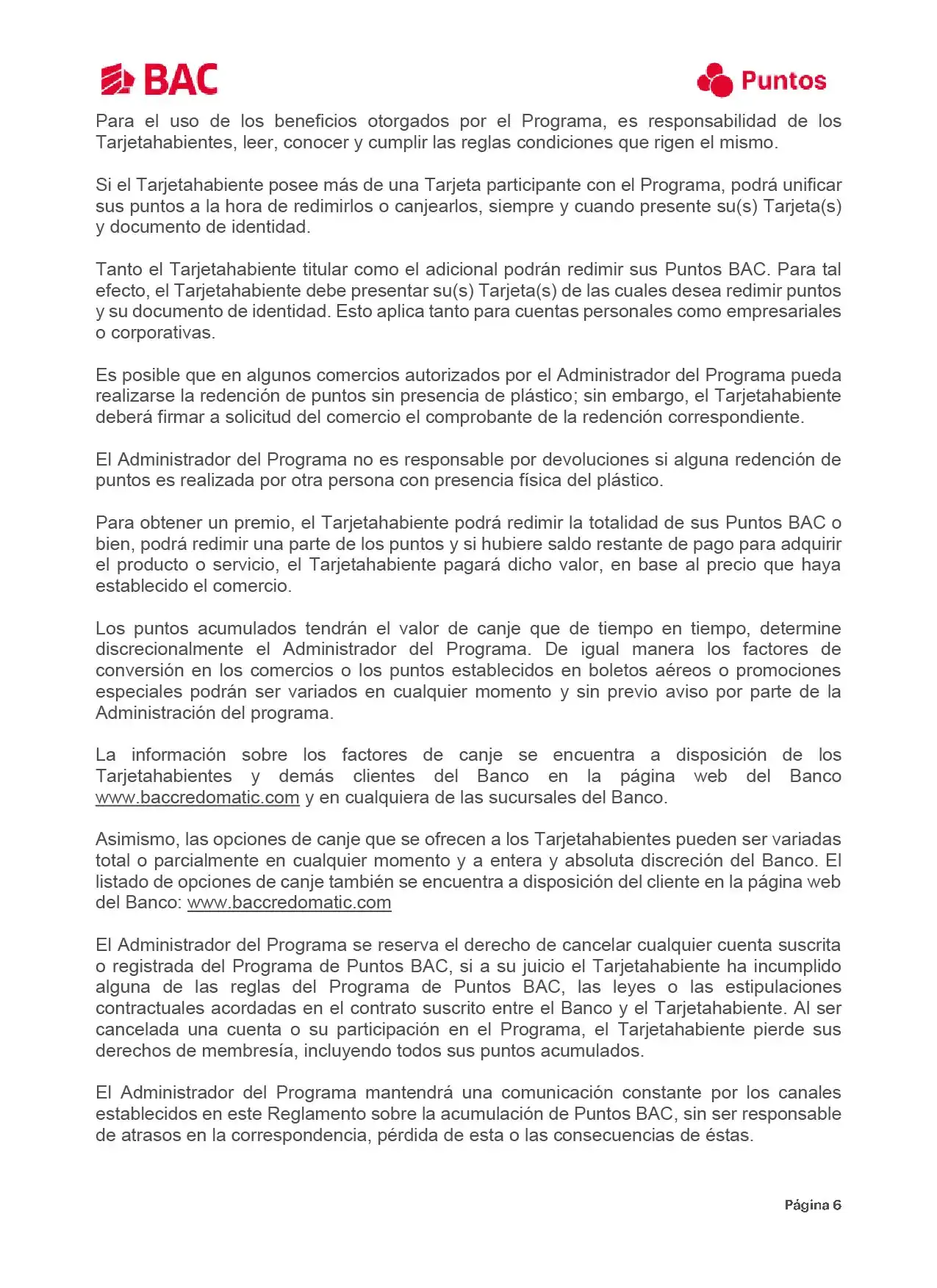 Reglamentos Puntos BAC
