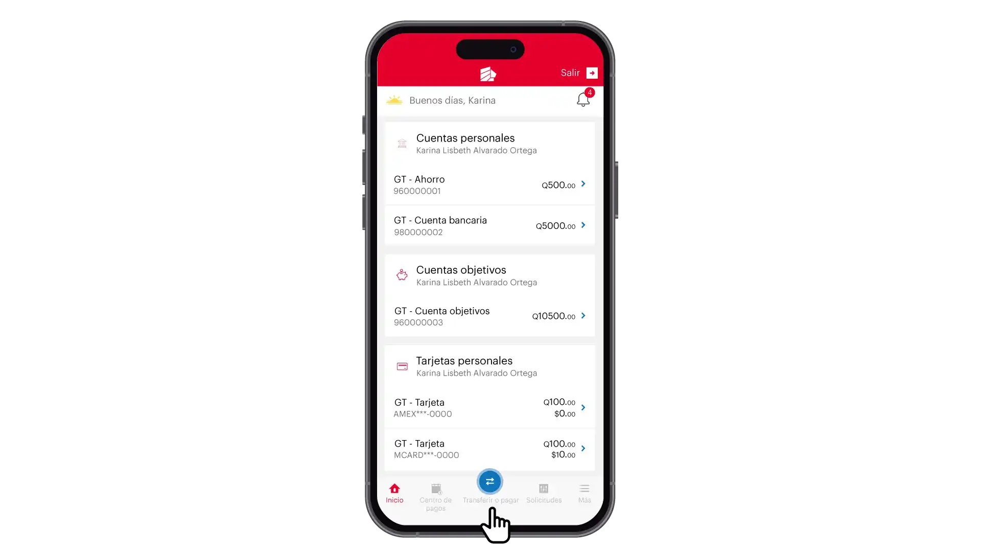 Pantalla desglose de cuentas de la app.
