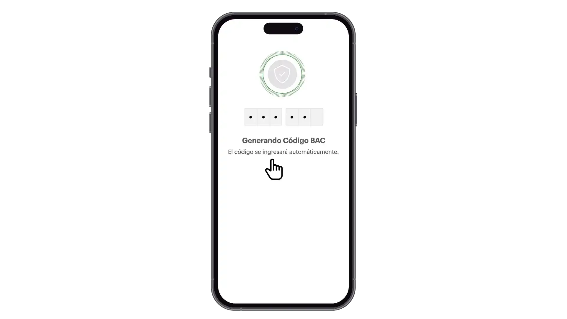 Pantalla de confirmación de Código BAC 