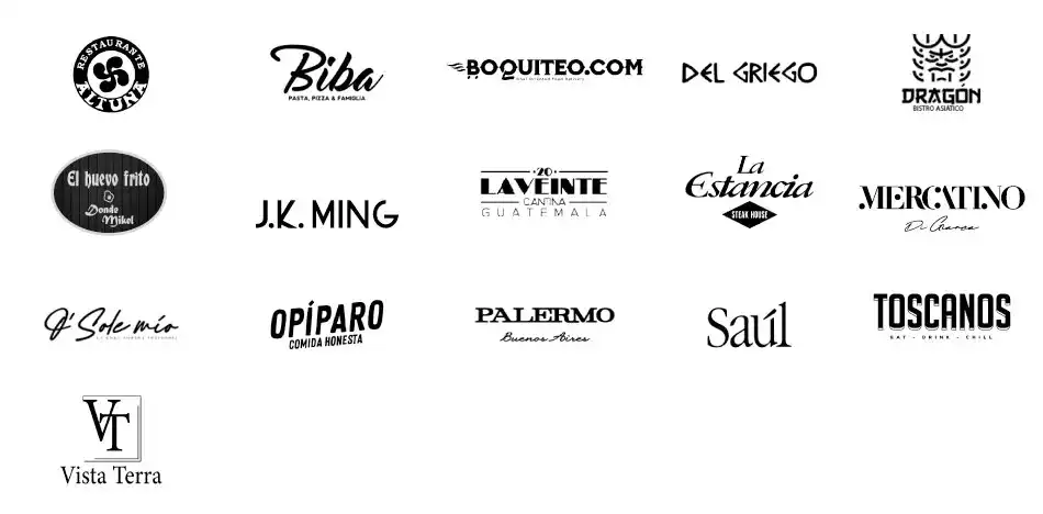 Altuna, Biba, Boquiteo, Del Griego, Dragon, El huevo Frito, La Veinte, La Estancia, Mercantino, Osolemio, Opíparo, Palermo, Saúl, Toscanos, Vista Terra