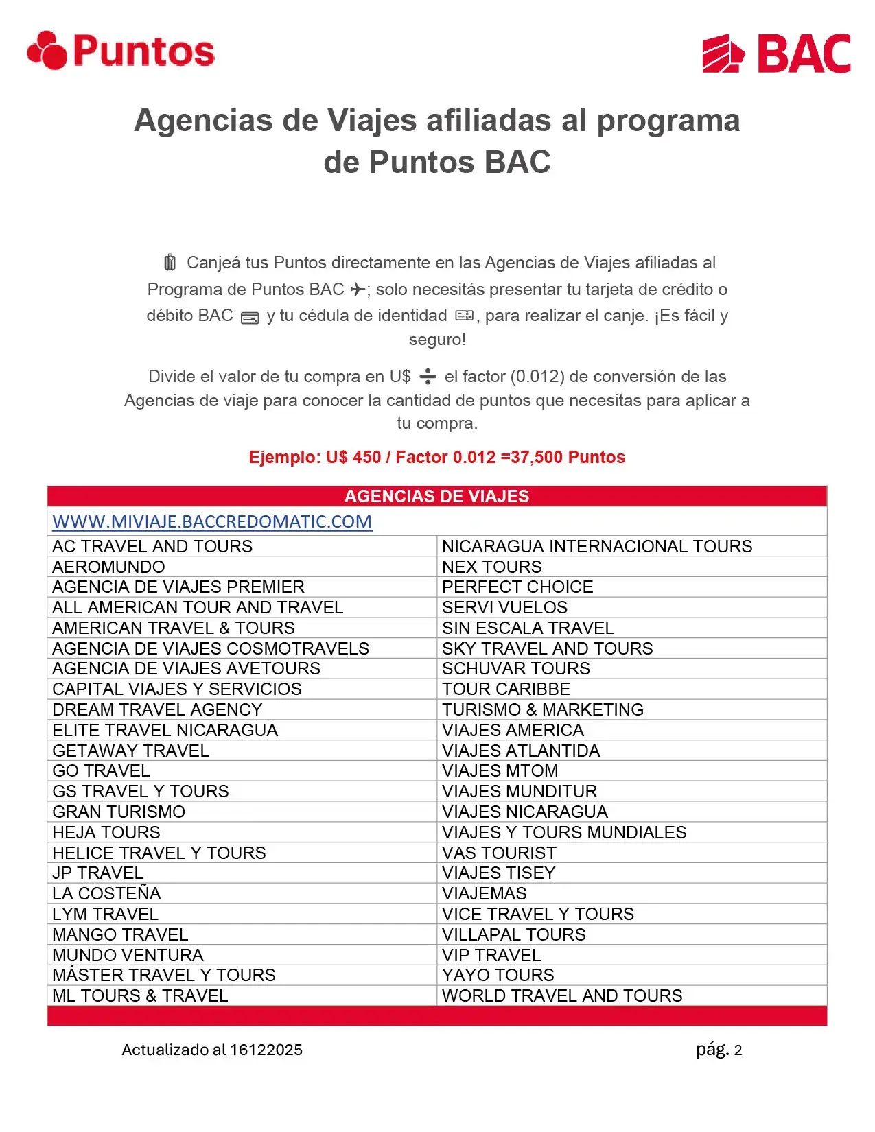 Listado de Comercios Afiliados al Programa de Puntos BAC 