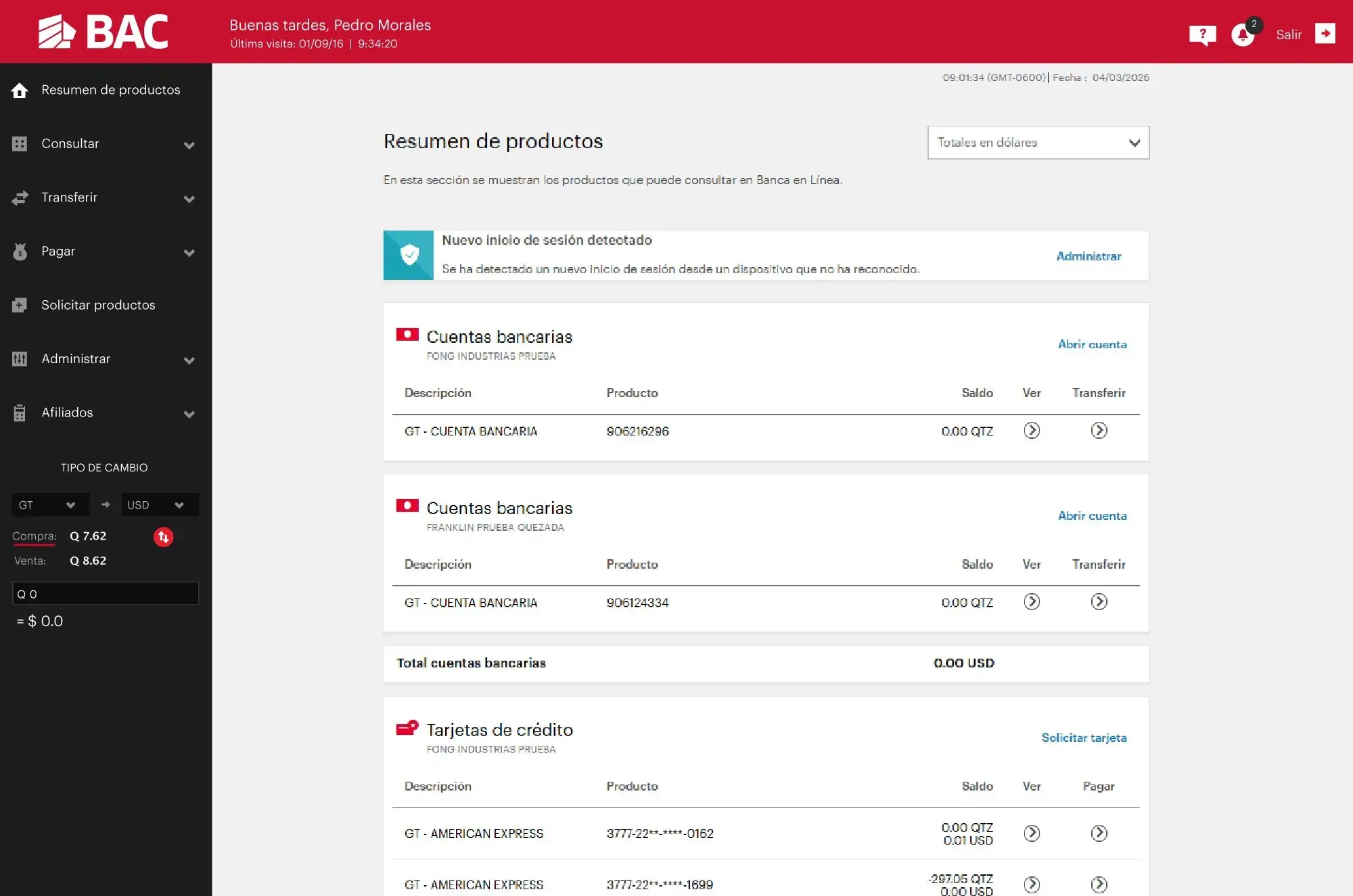 pantalla de inicio