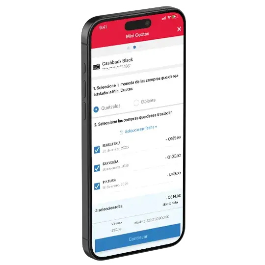Elige las compras que desees dividir en cuotas