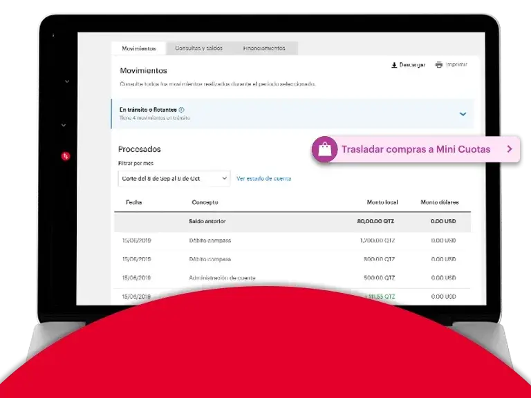 cuotas desde banca en línea