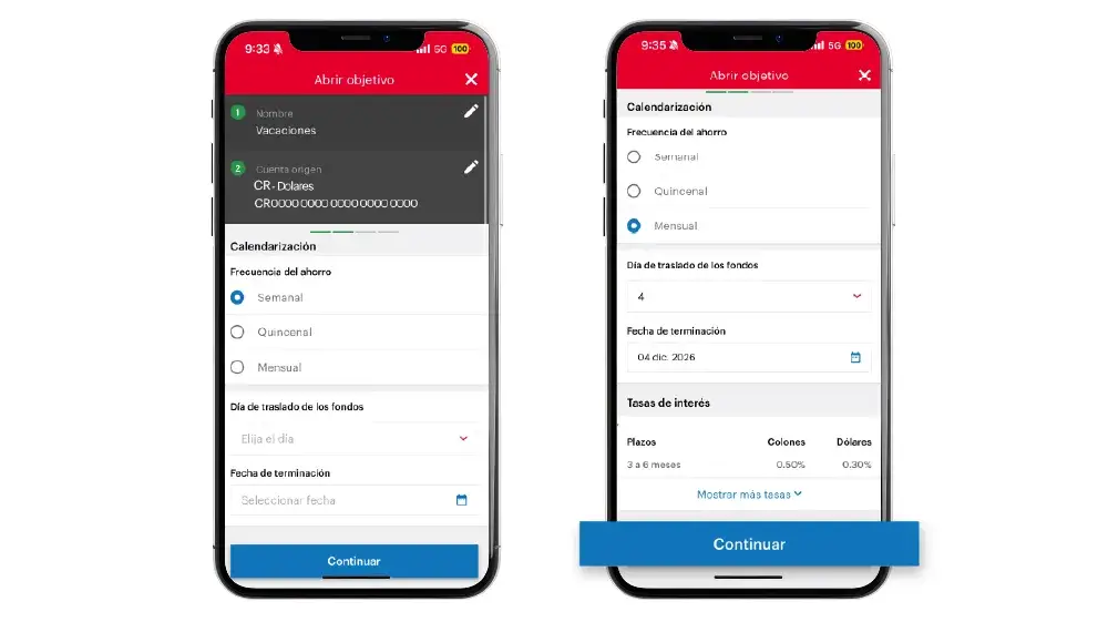 Paso 5 del tutorial para abrir una cuenta BAC Objetivos desde el celular