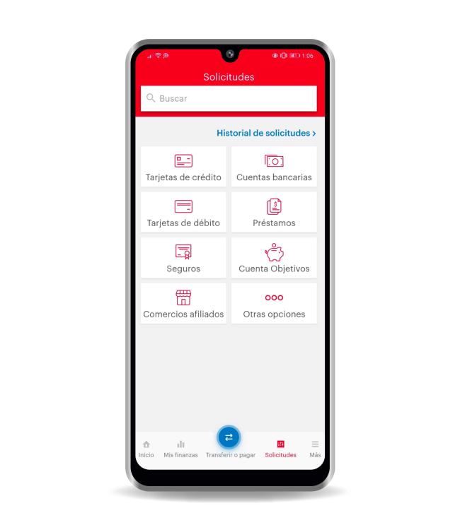 telefono mostrando herramientas del app banca movil