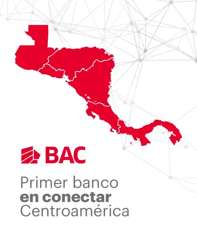mapa de centroamérica como referencia de que BAC es el primer Banco en conectarlos
