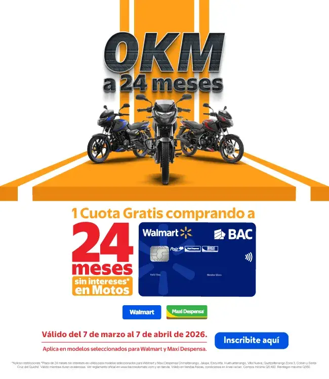 Una Cuota Gratis comprando tu moto a 24 Meses sin Intereses en Walmart 