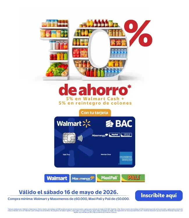 Ahorra hasta 15 % en Walmart con tus tarjetas BAC
