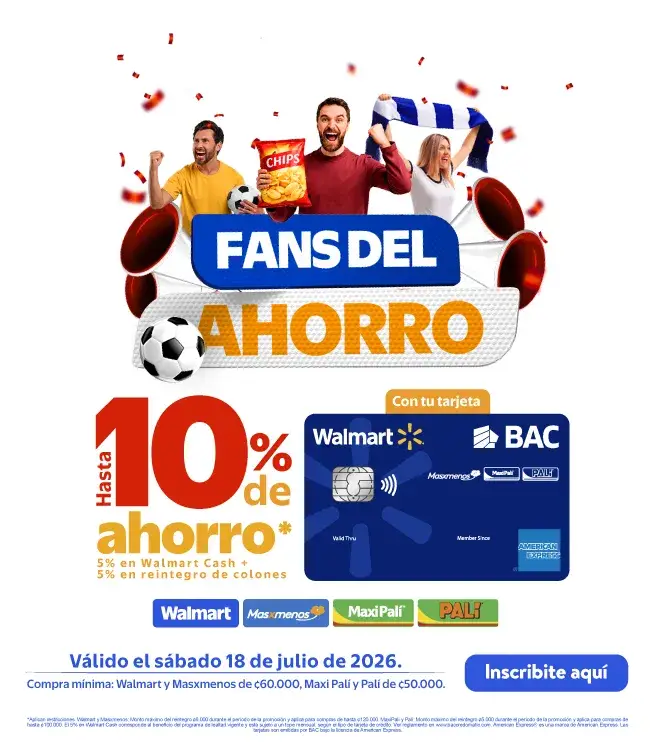 Promoción de Walmart y BAC Costa Rica que te ofrece hasta un 10% de ahorro con tu tarjeta walmart